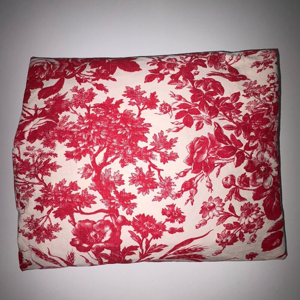 Pottery Barn Sorrel Red Ivory Toile Queen Size Fitted Sheet 100% Cotton